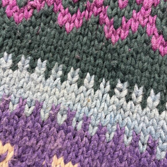 Artisan Wool Sweater Unisex L ? Green Purple Chunky Ecuador Hand Knit Ski Thick - Picture 5 of 6